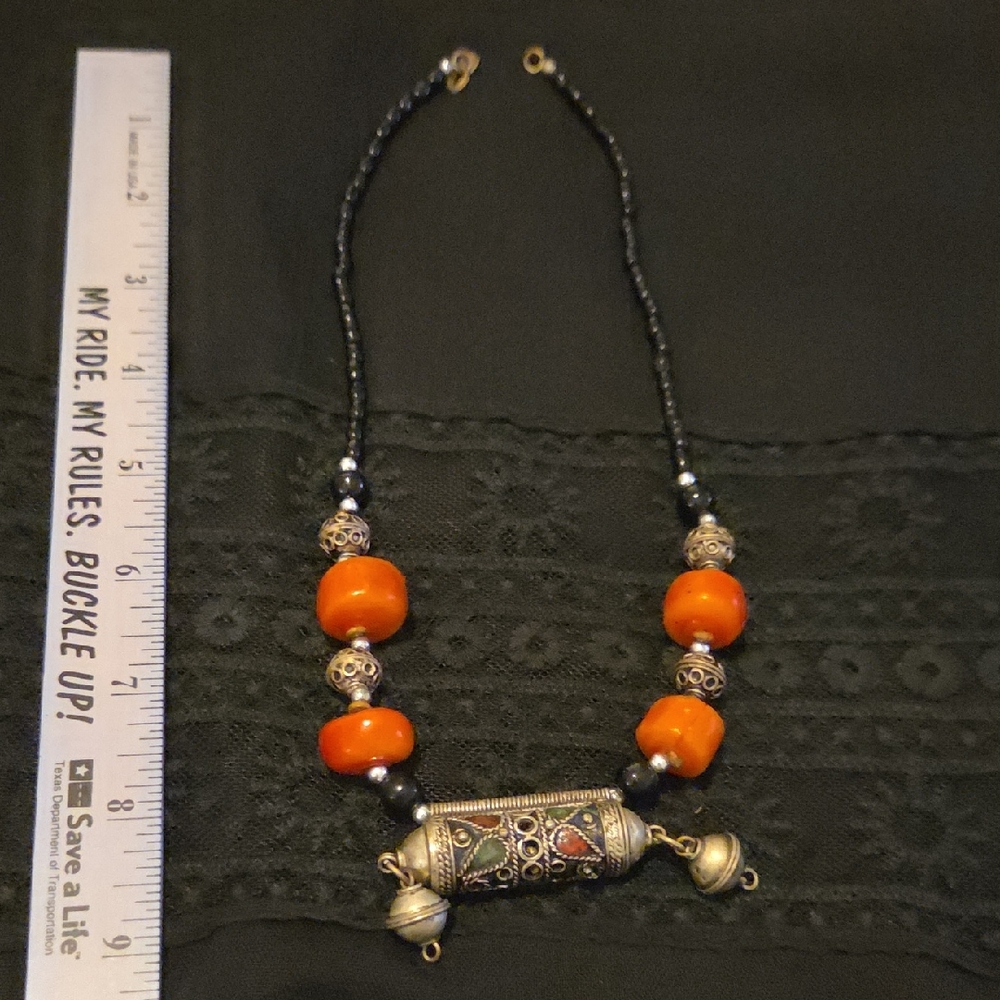 Elegant Orange and Silver Beaded Necklace